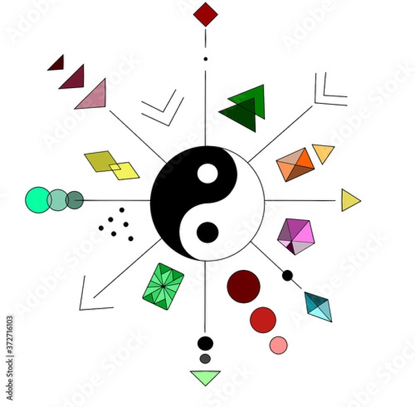 Obraz Yin Yang coloring arrows, circles, lines
