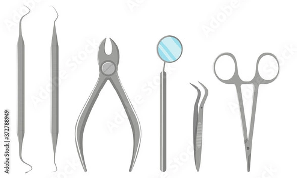 Obraz Set of dental tools isolated on white background vector illustration.