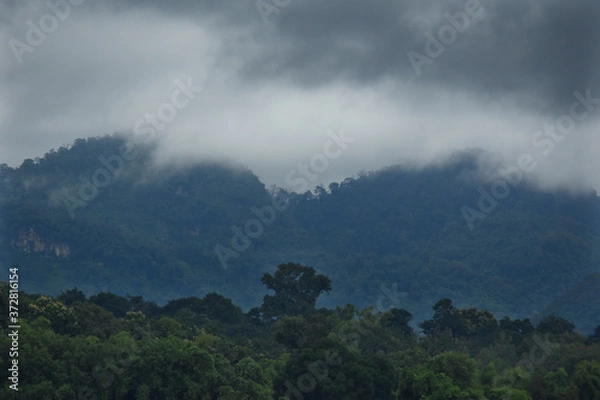 Obraz Raining cloud over the mountain and forest near border Thailand and Laos