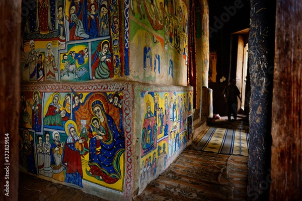 Obraz Klasztor Beta Maryam na jednej z wysp na jeziorze Tana. Etiopia. Afryka. Obrazy z XIX wieku. Miejsce dziedzictwa Unesco