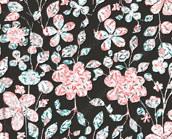 Fototapeta Tiny Floral Textured Flowers Seamless Pattern Trendy Fashion Colors Perfect For Interior and Fabric Print Wrapping Paper Sweet Ditsy Florals Inside Branches