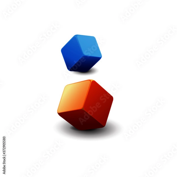 Fototapeta 3d  cube vector. Blue and red two cube concept illustration isolate.