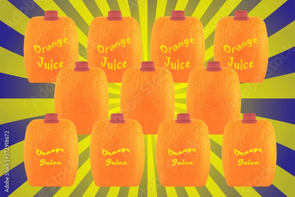 Obraz orange juice square packaging on a retro sunbrust background 