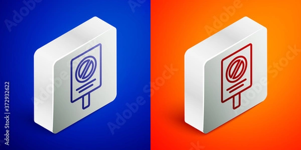 Obraz Isometric line Protest icon isolated on blue and orange background. Meeting, protester, picket, speech, banner, protest placard, petition, leader, leaflet. Silver square button. Vector illustration