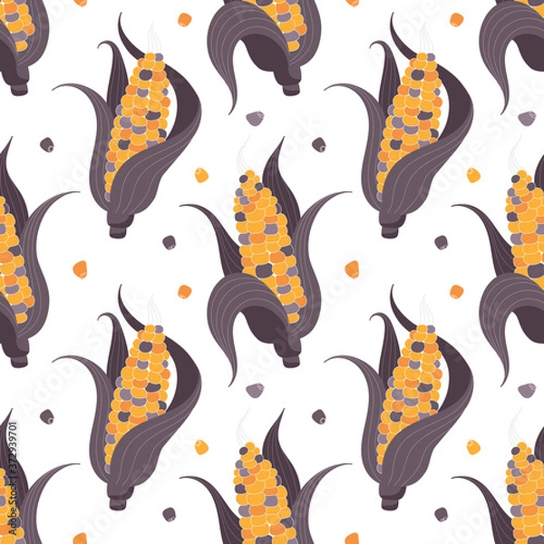 Fototapeta Colored corn seamless pattern, seasonal vegetables, healthy food. Vector print for fabric, textile, bedding, wrapping, wallpaper.