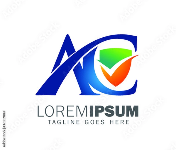 Fototapeta AC and shield monogram initial logo