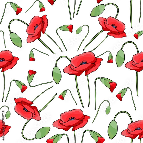 Obraz Vintage poppy seamless pattern, great design for any purpose. Doodle style texture. Geometric floral background. Fabric wallpaper with print texture.