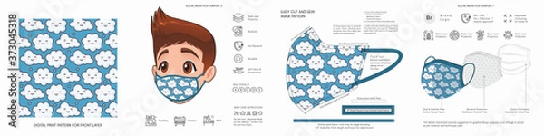 Fototapeta Kids, Comic, Cartoon, Back to School, Cute Background Patterns & Prints, Seamless Design for Face Mask, Fashion, Clothing, Fabric, Mockup Template Protective Face Mask Seamless Vector, Abstract 
