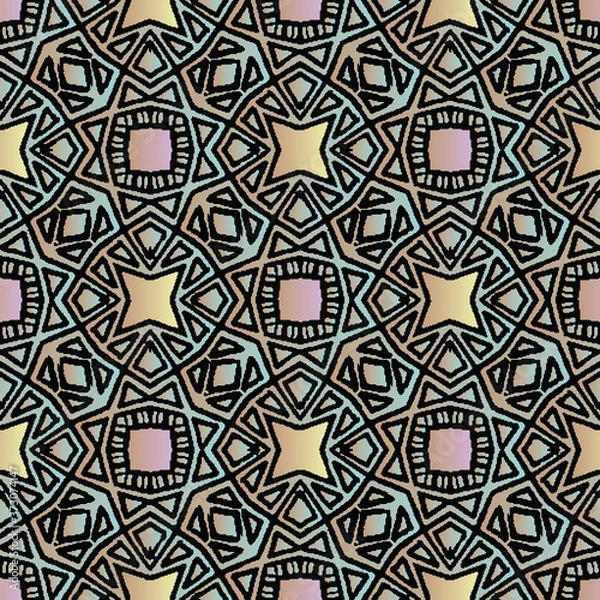 Fototapeta Stained glass window seamless vector pattern. Decorative surface print design for fabrics, textiles, backgrounds, stationery, gift wrapping paper, scrapbooking, and packaging.