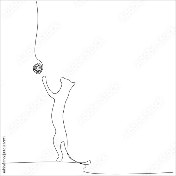 Fototapeta Cat animal play with toy line drawing. Vector illustration