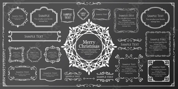 Fototapeta クリスマスのフレームセット、リースのデザイン、オーナメントや装飾デザイン。