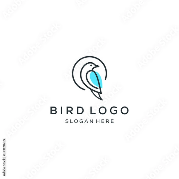 Obraz minimalist monoline line art bird logo design vector