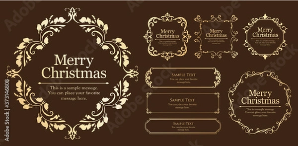 Fototapeta クリスマスのフレームセット、リースのデザイン、オーナメントや装飾デザイン。