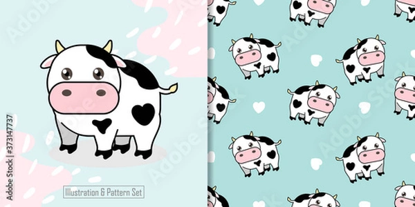 Obraz słodkie krowy dziecko zwierzę bez szwu wzór zestaw dobry na zaproszenie karty