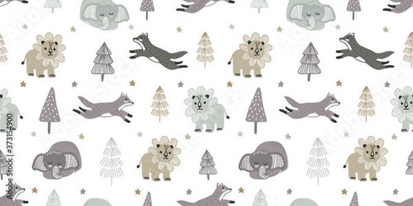 Obraz CUTE JUNGLE SEAMLESS PATTERN CARTOON DOODLE COLLECTION