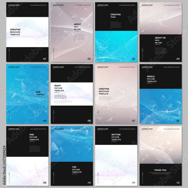 Fototapeta A4 brochure layout of covers templates for flyer leaflet, A4 brochure design, report, presentation, magazine cover, book design. Wave flow background for science or medical concept design.