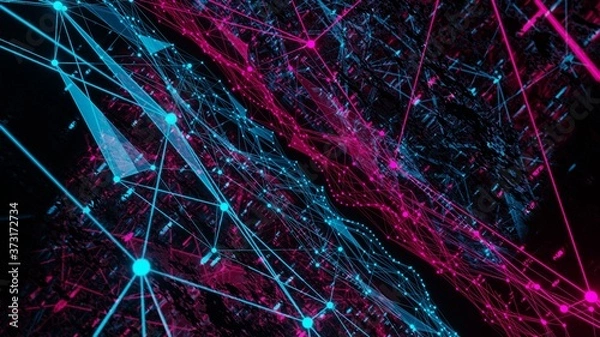 Fototapeta Abstract 3d rendered plexus shapes. Atomic connection and web digital concept