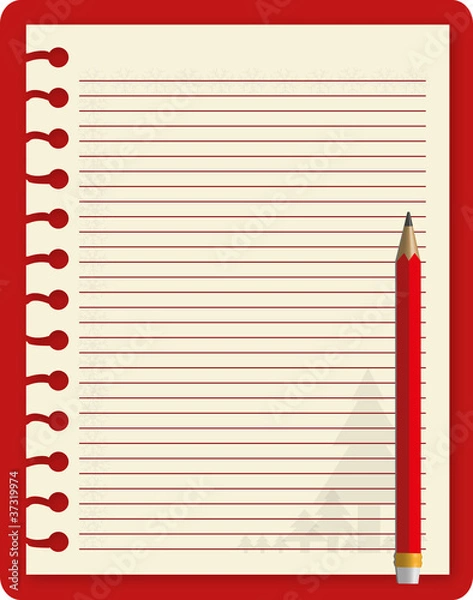 Obraz Notebook and pencil in red tone.
