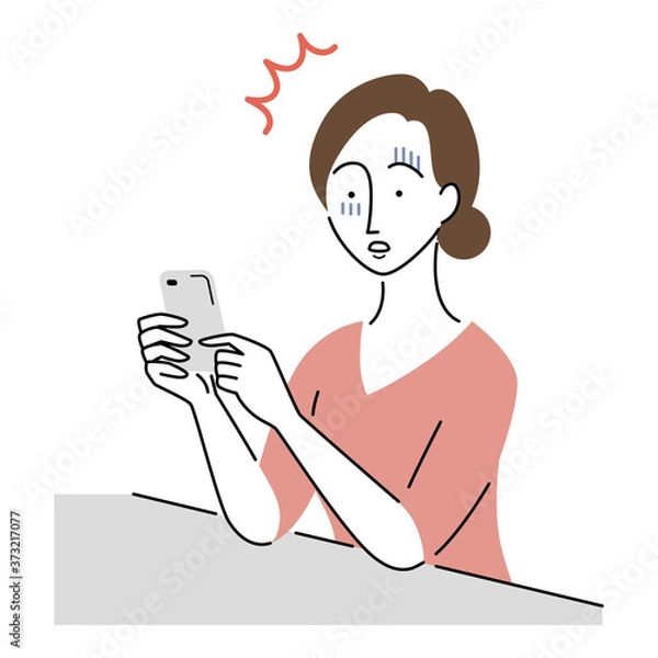 Fototapeta スマホを見てショックを受ける女性