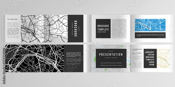 Obraz Vector layouts of horizontal presentation design templates with urban city map of Paris for landscape design brochure, cover design, flyer, book design, magazine.