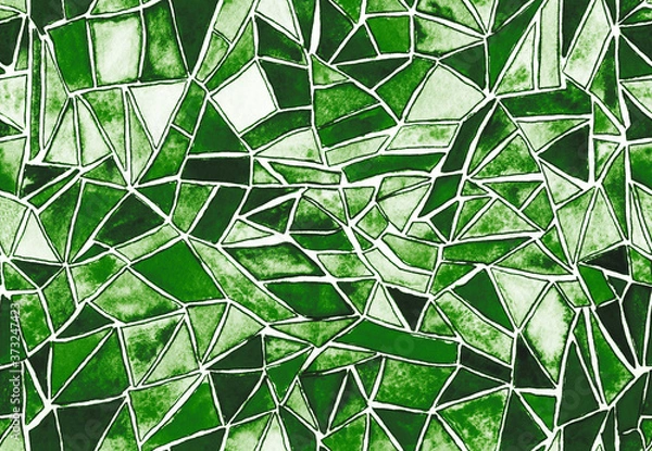 Fototapeta seamless pattern, background, texture, watercolor, stained glass, broken glass, shards, pixels, mosaic, chaotic, gradient, green, white, bright background, summer, autumn, textile, fabric, interior, 