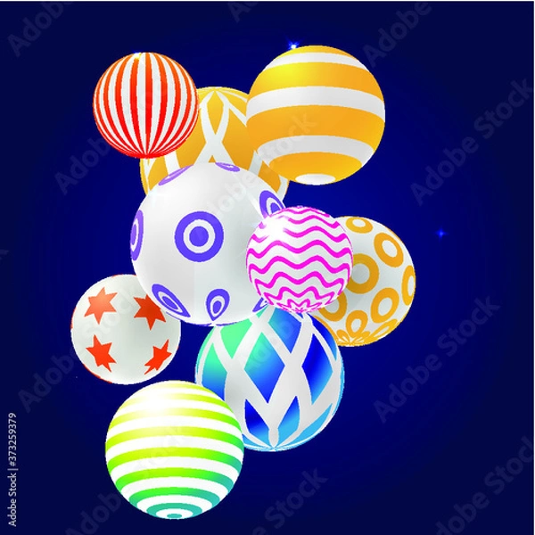 Obraz 3D vector decorative balls with a color pattern isolated on a dark background