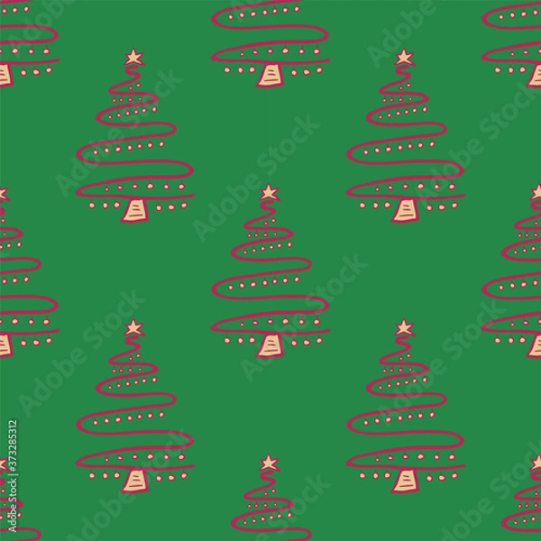 Fototapeta Seamless vector of free hands christmas tree on pastel background for making many kinds of online and offline media, paper printing or fabric work
