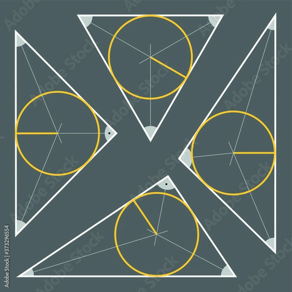 Fototapeta The construction of a circle inscribed in a triangle. Two-dimensional geometric figure, school geometry.