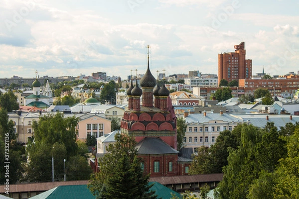 Fototapeta top view of the old city on a summer day against a cloudy blue sky in Yaroslavl Russia