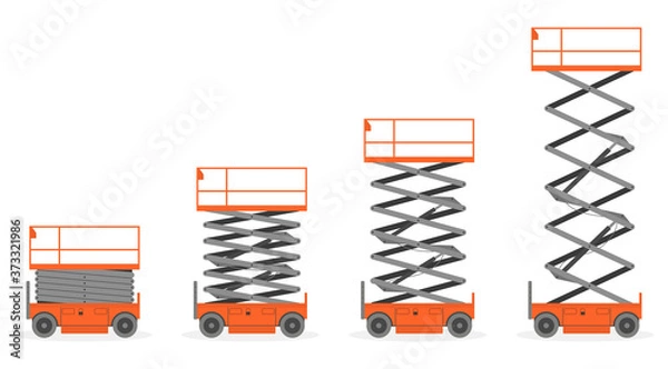 Fototapeta Set of Scissors lift platform, isolated on white background.