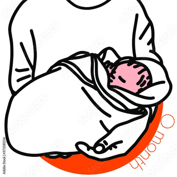 Fototapeta 0month-大事に抱っこされている赤ちゃんのイラスト