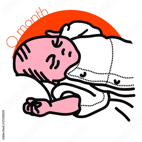 Fototapeta 0month-目を閉じて寝ている新生児のイラスト