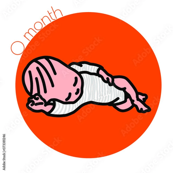 Fototapeta 0month-横向きに寝ている赤ちゃんのイラスト