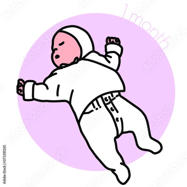 Fototapeta 1month-仰向けに寝転がっている赤ちゃんのイラスト