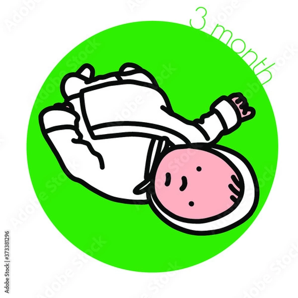 Fototapeta 3month-仰向けに寝転がってこっちをみている赤ちゃんのイラスト