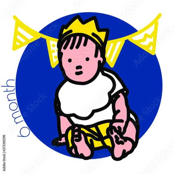 Fototapeta 6month-ハーフバースデーを迎えた赤ちゃんをお祝いするイラスト