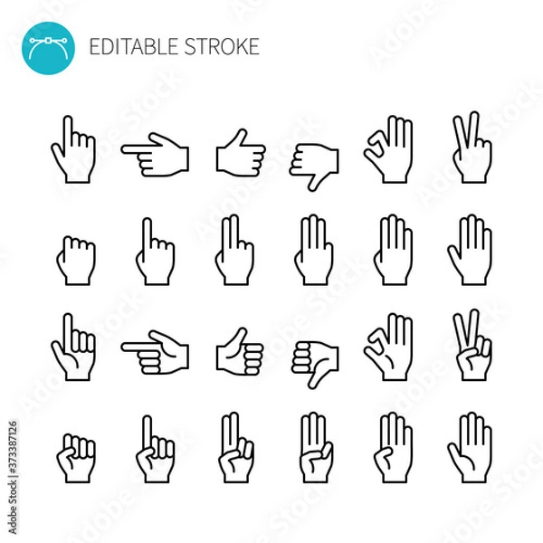 Fototapeta ハンドサインのラインアイコンセット