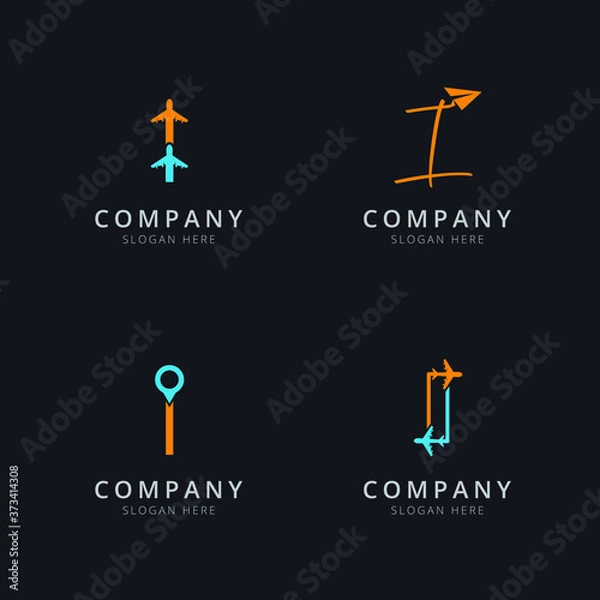 Fototapeta Initial I logo with travel elements in orange and blue color