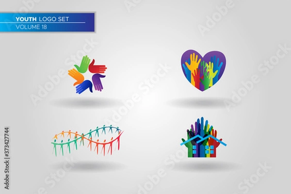 Obraz Youth Social Activities Logo Set Template. Hand Logo