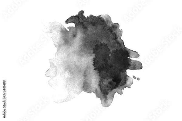 Obraz Gray black watercolor hand drawn paper splash texture on white background for design, web. Abstract dark color paint element for card, backdrop