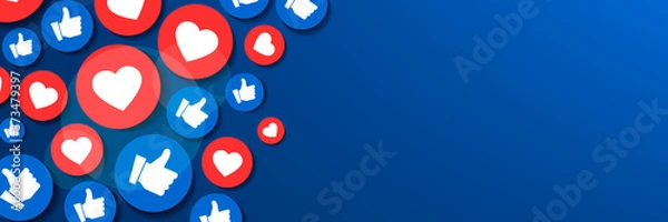 Fototapeta Social networks blue horizontal background with like icons