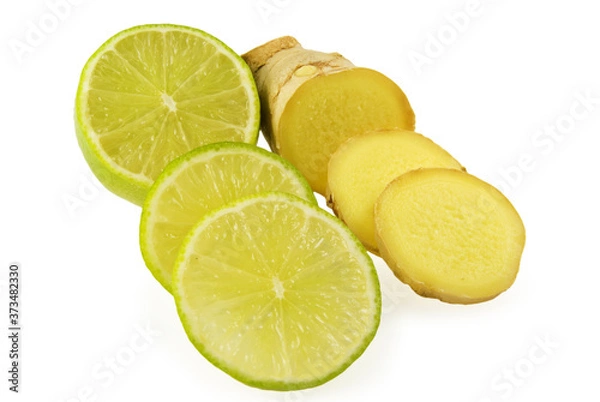 Obraz Lime  and ginger cut by segments