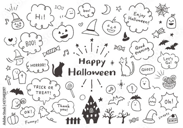 Fototapeta ハロウィンイラストと吹き出し素材のセット