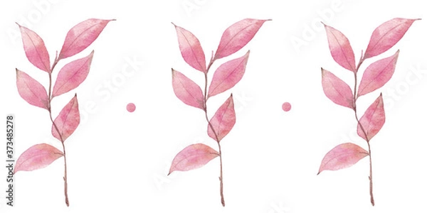 Obraz Border of watercolor pink leaves on  background. Use for design invitations, birthdays, weddings.