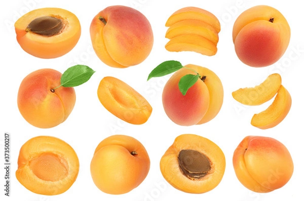 Fototapeta apricot fruit isolated on white background. Clipping path. Top view. Flat lay. Set or collection