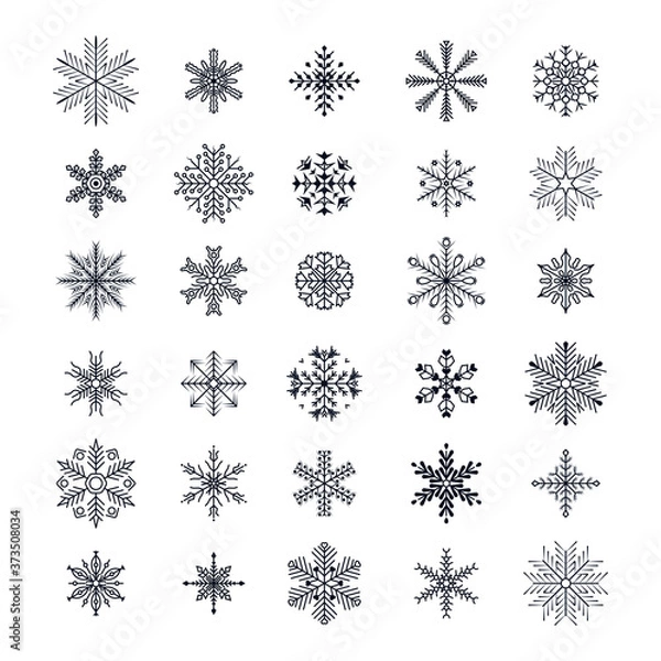 Fototapeta Icon set of snowflakes. Christmas design vector. Snowflakes black isolated on white background. Vector illustration, EPS 10.