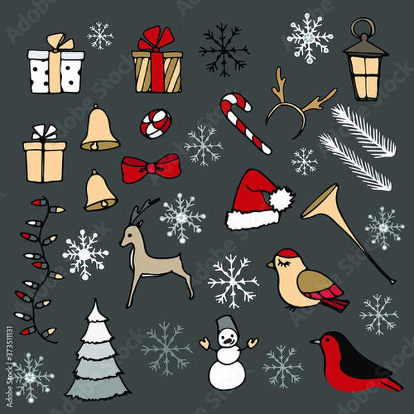 Obraz christmas color doodle set on the grey background