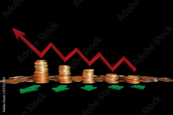 Obraz Coins in stacks with arrows