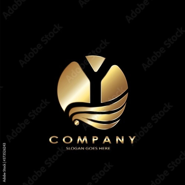 Fototapeta Gold Business Initial Y Logo Letter, Elegance Wave Wing Bird with negative space letter Y design concept.
