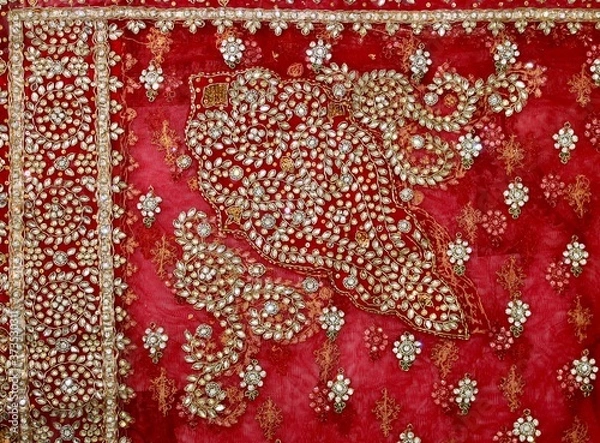 Obraz wonderful Indian traditional wedding sari in red with sequins
